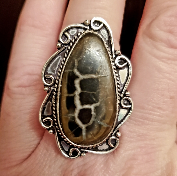 New Mud Crack Jasper Fossil 925 Silver Ring. - Picture 6 of 8